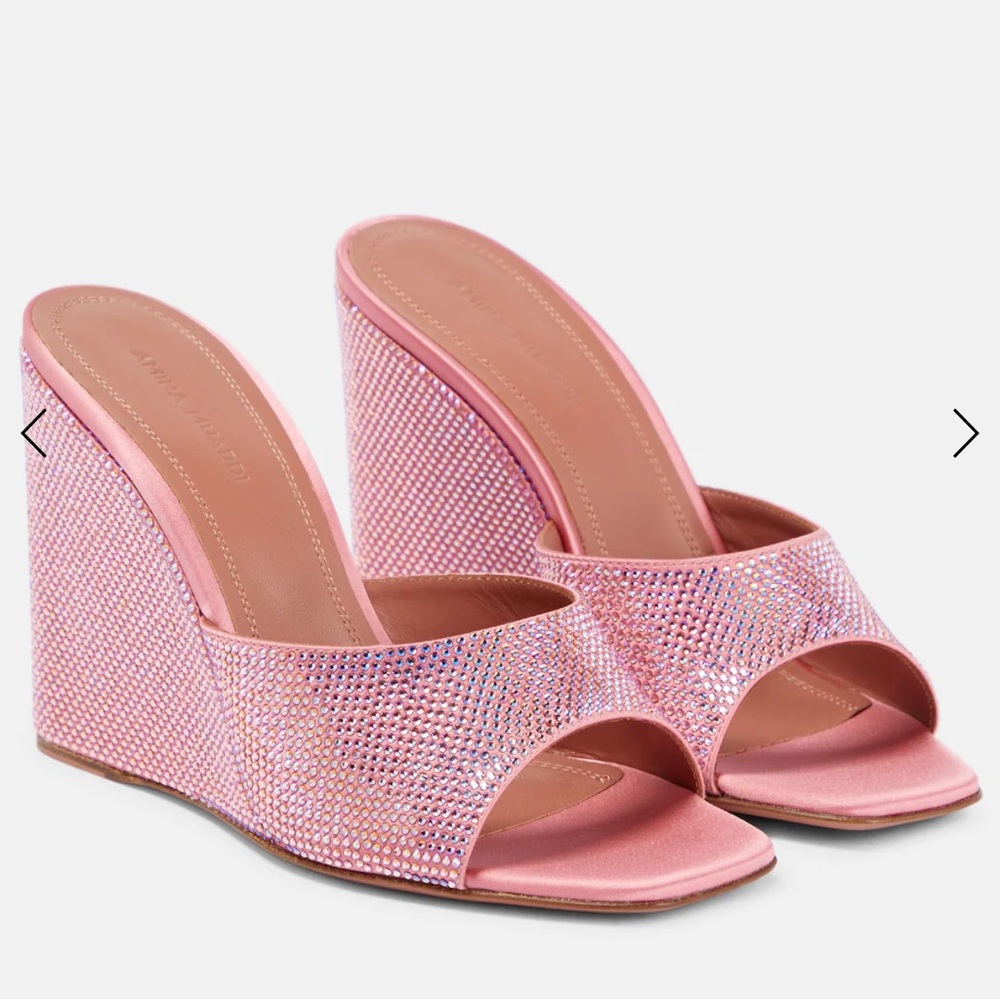 FINAL PRICE. NEW Amina Muaddi Lupita Crystal Embellished Wedge